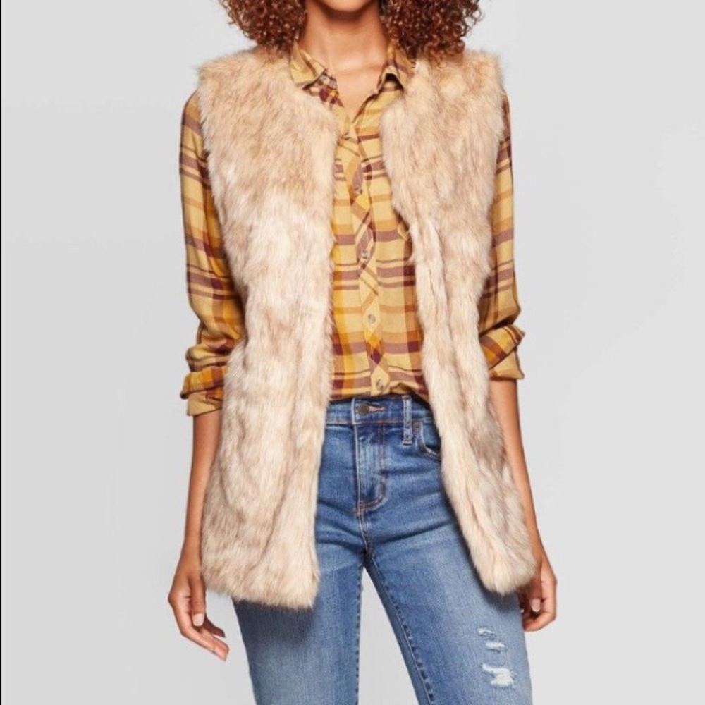 Women’s light brown and tan faux fur Vest